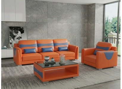 Leder Sofa Set 3+1 Modern Orange Komfort Sessel Design Wohnzimmer *