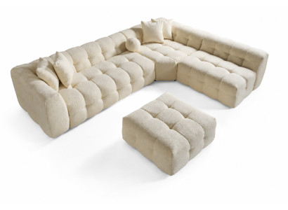Ecksofa L Form Beige Stoff Modern Fließende Linien Wohnzimmer