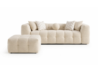 3-Sitzer Sofa Beige Stoff Wohnzimmer weich Modern geräumig