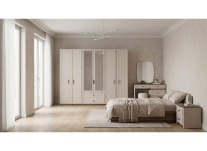 Stilvolles Schlafzimmer Set Beige Modern Bett Schrank 2 Nachttische