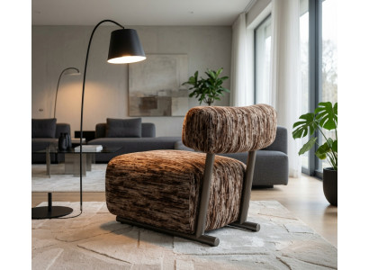 Modernes Lounge Sessel Braun Gestreift Pluesch mit Schwarzem Metallgestell