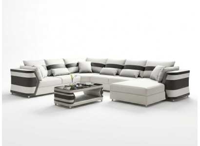 Luxus U-Form Ecksofa Weiß Schwarz Modern Wohnlandschaft Couch Sofa *