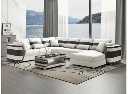 Luxus U-Form Ecksofa Weiß Modern Wohnlandschaft Couchtisch Sofa Set *