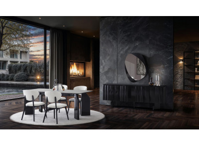 Esstisch 4 Stühle Sideboard Spiegel Set Modern Schwarz Elegant