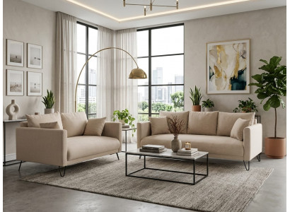Luxuriöses beigefarbenes Wohnzimmer-Set 3+2-Sitzer-Sofas Stoffsofas hochwertig