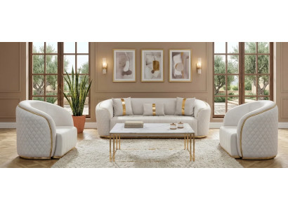 Stilvolle Wohnzimmer Sofagarnitur Polstercouch Exklusive 2x Sessel