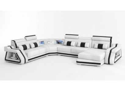 Modern Wohnlandschaft U-Form Weiß LED Sofa Set Couch Exklusiv Modern *