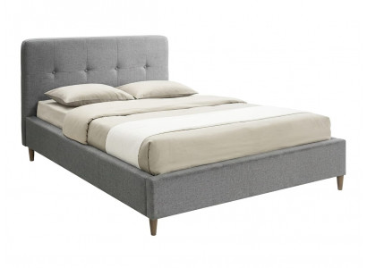 Graues Bett 160×200  Bettrahmen Stoffbett mit gepolstertem Kopfteil modern
