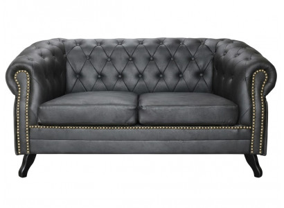 Dunkelgraues Ledersofa Gestepptes Sofa Wohnzimmermöbel Chesterfield