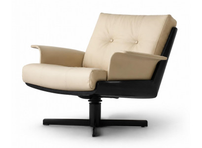Sessel Modern Design Beige Leder Metall Schwarz Drehbar Bequem Elegant