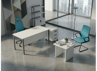 Büromöbelset Blau Weiß Metallgestell Modern Minimalistisch Holz