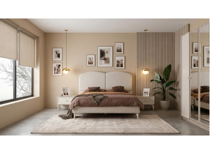 Schlafzimmer-Set Bett Kopfteil 2x Nachttische