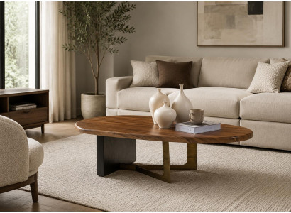Couchtisch oval Holz massiv modern Wohnzimmer