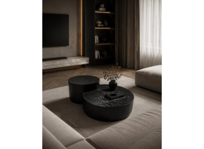 Design Couchtisch Rund Schwarz Massivholz Beistelltisch Kombi