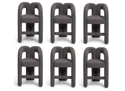 Barstühle Gruppe Design Modern Grau Stoff Skulptural Monolithisch