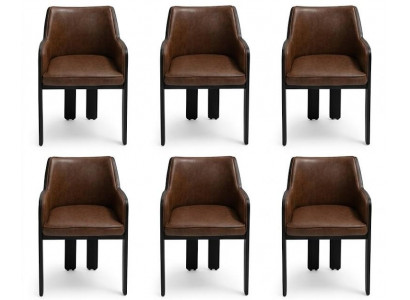 Stuhlgruppe Design Braun Kunstleder Holz Schwarz Ausdrucksstark