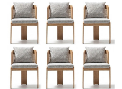 Stuhlgruppe Design Weiss Stoff Holz Modern Wohnlich Skandinavisch