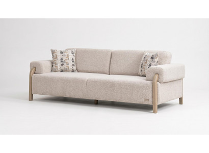3-Sitzer Sofa Modern Beige Bouclé Holz Armlehnen Design Couch