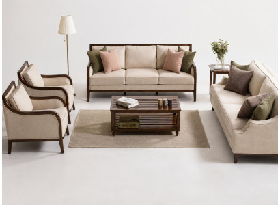 Beiges Sofa set 3-Sitzer Sofa 2-Sitzer Sessel Wohnzimmer Bequem Weich Modern