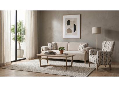 Sofa Set Sofa Sessel Couchtisch Beige Bouclé Modern Design Garnitur