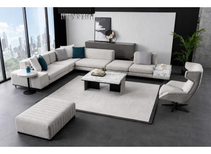 Luxuriöse Weiße Polstercouch Edler Relaxsessel Robuster Tisch 3tlg