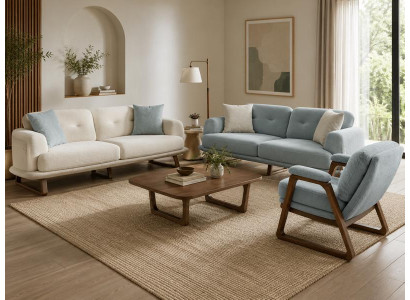 Sofa Set Sofa Sessel weich bequem schön modern weiß blau