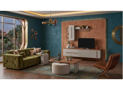 TV Lowboard Haengendes Regal Couchtisch Beistelltisch Pouf modern braun