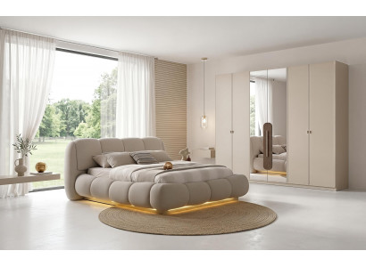 Schlafzimmer Set Bett Kleiderschrank Modern Beige Edel Design Luxus