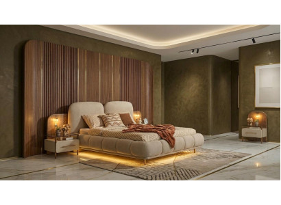 Bett 2x Nachttische Schlafzimmer Stil modern beige bequem komfortabel