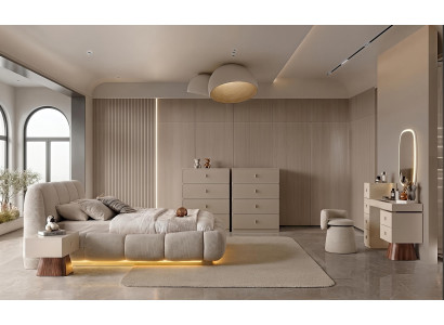 Schlafzimmer Set Bett Nachttisch Kommode Frisiertisch Modern Beige
