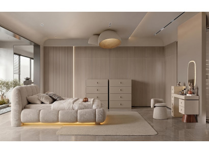 Schlafzimmer Set Bett Nachttisch Kommode Spiegel Modern Beige Luxus