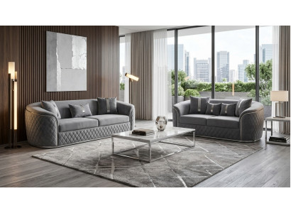Stilvolle Graue Sofagarnitur Designer Stoffsofa Edler 2-Sitzer 2tlg