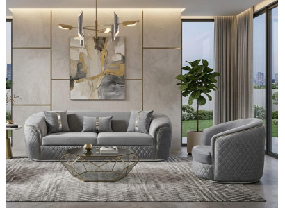 Hochwertige Graue Wohnzimmer Sitzgruppe Modernes Textilsofa Sessel