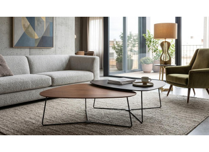 Couchtisch in Braun mit schwarzem Beistelltisch, 2er-Set, modern