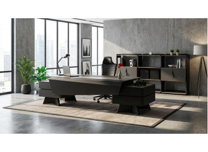 Luxus Büro Set Schreibtisch Bücherregal modern Design Schwarz