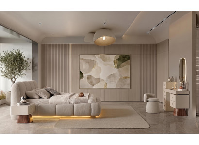 Schlafzimmer Set Bett Nachttisch Schminktisch Modern Beige Design