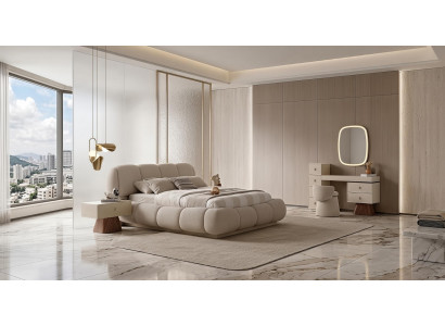 Schlafzimmer Set Bett Nachttisch Schminktisch Modern Beige Luxus