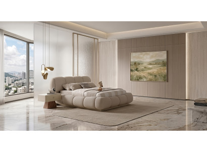 Schlafzimmer Set Bett Nachttisch Modern Beige Luxus Design Doppelbett