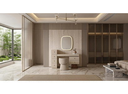 Schlafzimmer Set Spiegel Hocker Modern Beige Luxus Design Schminktisch
