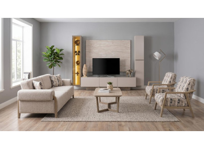 Modernes Designer Wohnzimmer Set TV Wohnwand 3+1+1-Sitzer Couchtisch