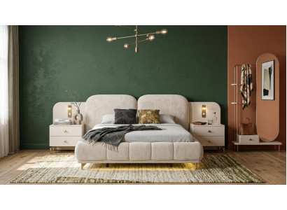 Bett 2x Nachttische Spiegel Schlafzimmer Stil modern beige bequem