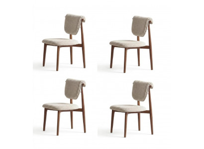 Stuhl-Set 4x Stühle Modern Beige Edel Massivholz Polster Esszimmer