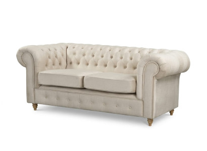 Beiges 2-Sitzer-Schlafsofa aus Kunstleder klassisches  Chesterfield  Wohnzimmer
