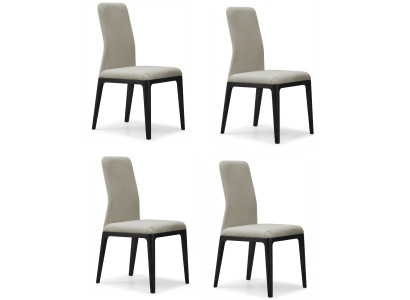 Designer Esszimmerstühle 4er Set Beige Massivholz Gestell Dunkel