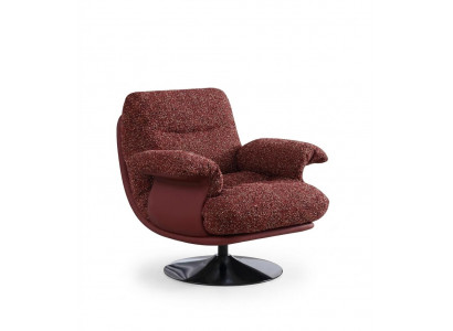 Eleganter roter Bouclé Loungesessel Drehbar Design Komfort Premium