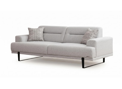 3-Sitzer Sofa Modern Grau Stoff Schwarz Metallbeine Wohnzimmer