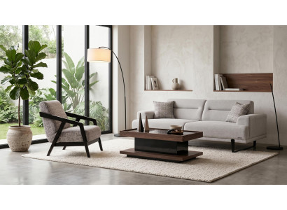 Sofa Set Grau Stoff Modern Sessel Wohnzimmer Design Sessel