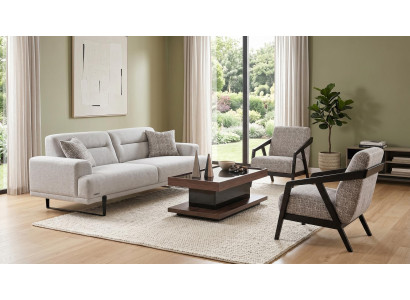 Sofa Set Grau Stoff Modern Sessel Wohnzimmer Design
