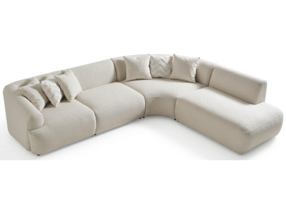 Ecksofa L Form Geschwungen Beige Stoffbezug Wohnzimmer bequem