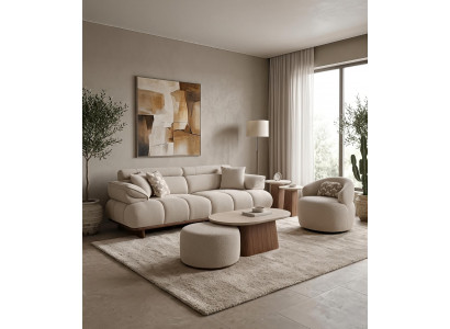 Couchgarnitur 3 Sitzer Sessel Couchtisch Hocker Beistelltisch Modern Beige Edel
